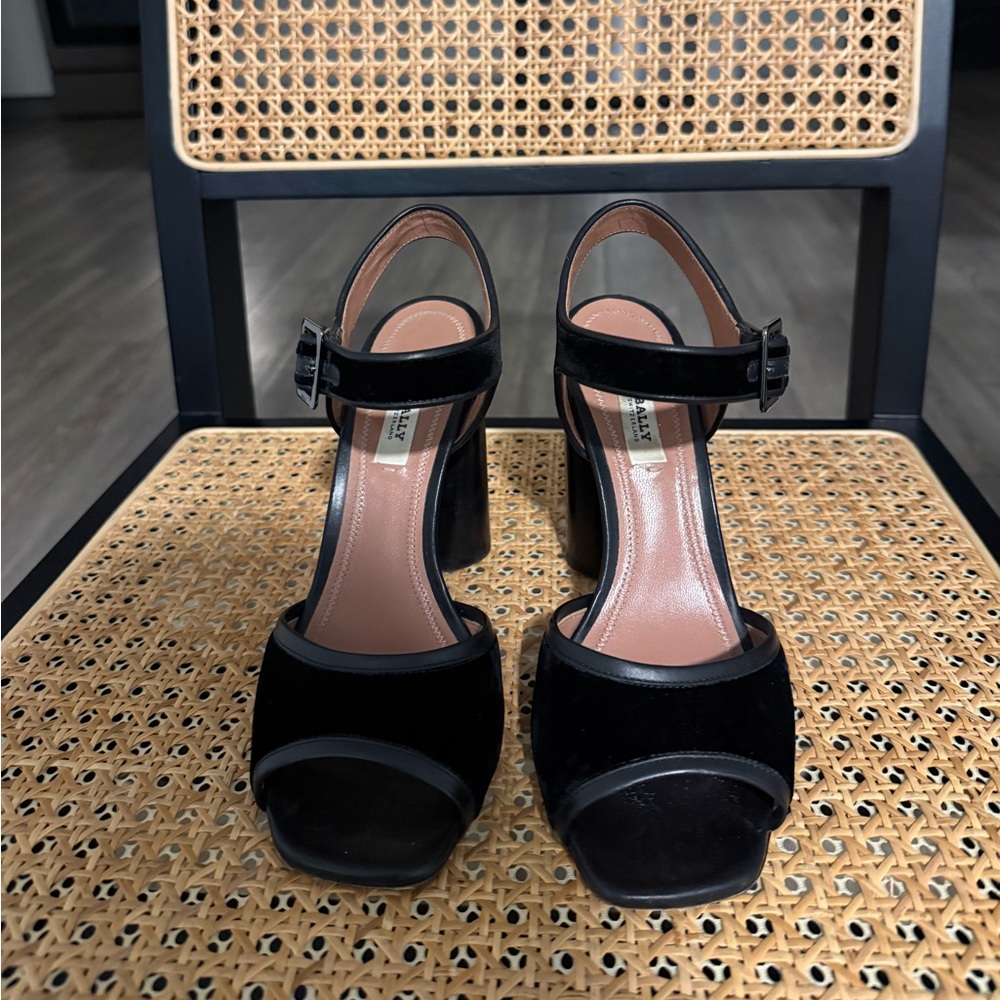 Bally Black Velvet Heeled Sandals